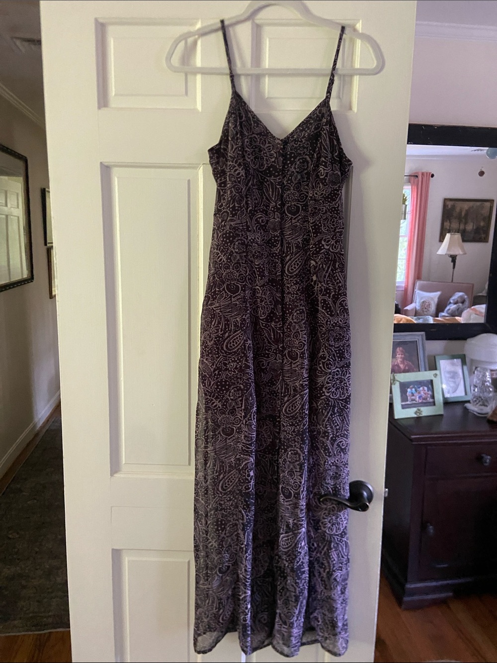 Band of gypsies Women's button down paisley Maxi Dress with Spaghetti Strap